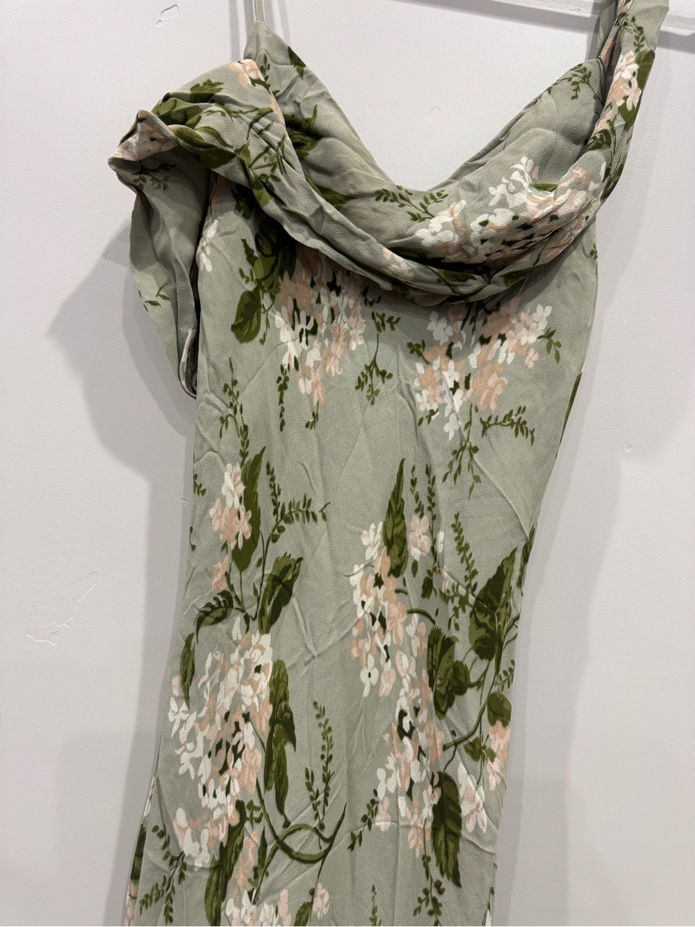 Reformation Sage Green Floral Cowl Midi Dress - Picture 3 of 3